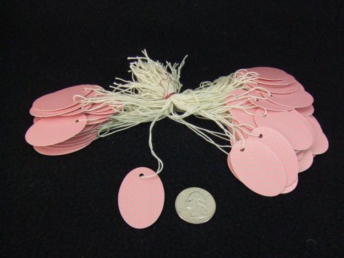 100 Small Oval Pink With Grey Dots String Tags Price Tags Gift Tags 1&#034; x 1 5/8&#034;