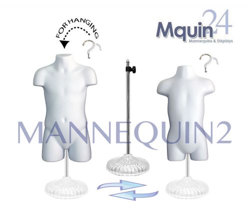 A SET OF CHILD &amp; TODDLER BODY FORMS * WHITE HARD PLASTIC  +1 STAND +2 HANGERS