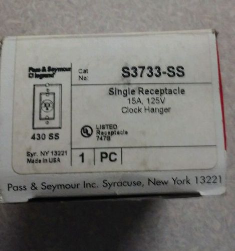 PASS &amp; SEYMOUR S3733-SS DECORATOR CLOCK HANGER OUTLET 15 AMPS (LOT OF 2) NEW $19