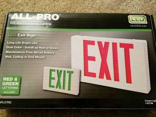 Cooper lighting all-pro thermoplastic exit sign - self powered - led - apx7r new for sale