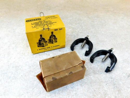 NOS SET OF GENERAL 117 V-BLOCKS WITH CLAMPS 1 5/8&#034; x 1 5/16&#034; x 1 5/16&#034; MACHINIST
