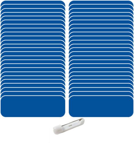 50 blank 1 x 3 blue / white name badge kit(a) 1/4&#034; corners pins clear labels for sale