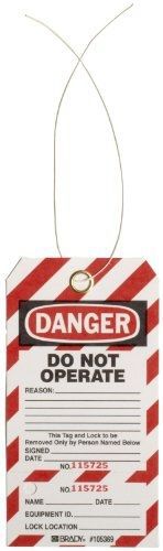 Brady Two-Part Perforated &#034;Danger - Do Not Operate&#034; Tag, Cardstock 5-3/4&#034;