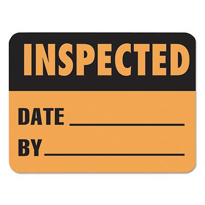 Warehouse Self-Adhesive Label, 2 x 1 1/2, INSPECTED/DATE/BY, 500/Roll, 1 Roll