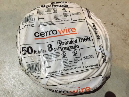 Cerrowire 50&#039; 8 THHN gauge stranded White 600V Made in USA
