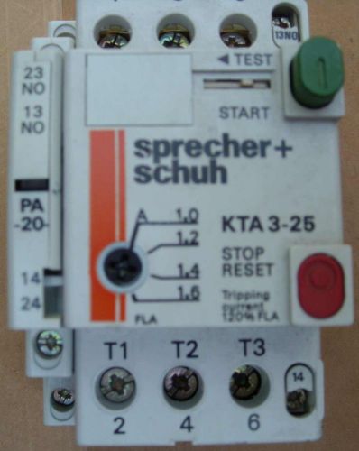 Sprecher+Schuh KTA3-25 KTA 3-25 Manual Starter/ Controller w/ KT3-25-PA-20 Aux.