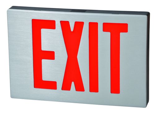 Cast aluminum led exit sign with red lettering, black housing and aluminum face for sale