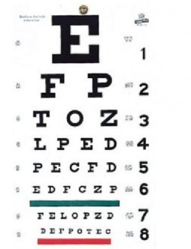 Snellen hanging eye exam wall chart, 20&#039; distance, non-reflective, matte finish for sale