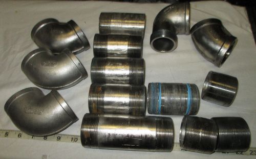 Lot of 2&#034; stainless steel npt pipe fittings, elbow and nipples for sale