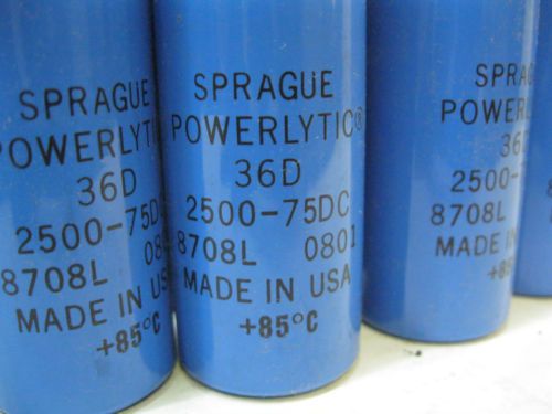 Lot of 28 Sprague Powerlytic Capacitors -  36D - 2500-75DC - 8708L - 0801- +85C