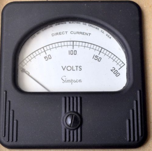Simpson Panel Meter Model 27 DC Volts 0-200 Volts 3-1/2&#034;