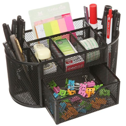 Space saving black metal wire mesh 8 compartment office school supply desktop for sale