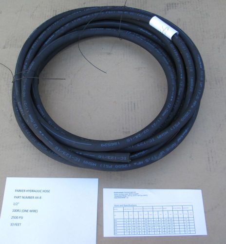 PARKER HYDRAULIC HOSE AX-8 100R1 ONE WIRE 1/2&#034; 2500 PSI 33 FEET