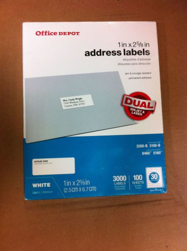 Office Depot 3000 labels / 100 sheets (1&#034;x 2-5/8&#034; address labels)