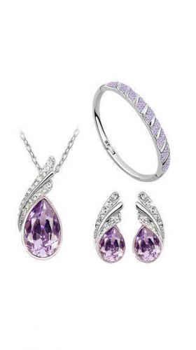 CYAN Purple Austrian Crystal Necklace Set Combo and Crystal Earring Free Shiping