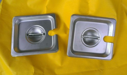 Lot of 2 Winco SPCS Steam Table Pan Covers 1/6 Size, Slotted, Stainless Steel