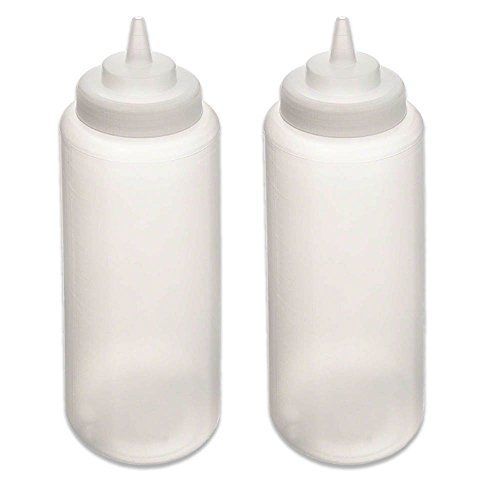 (Set of 2) 32 Oz Clear Wide Mouth Squeeze Bottles - Condiment Dispensers