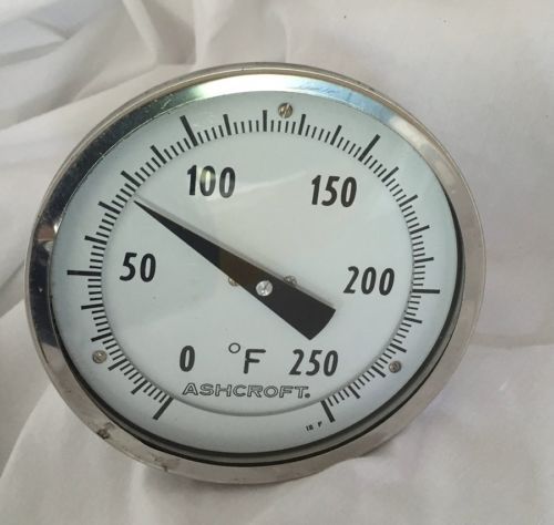 Used ashcroft 0 - 250 f industrial bi-metal 5 thermometer 7 1/2 stem metal works for sale