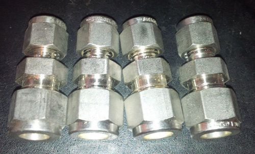 Lot of 4 swagelok 3/8&#034; unions, ss-600-6-4, stainless steel, 3/8 tube - 1/4 tube for sale