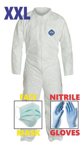 XXL Tyvek Protective Suit Chemical Nitrile Gloves &amp; Face Mask Hazmat Clean-Up