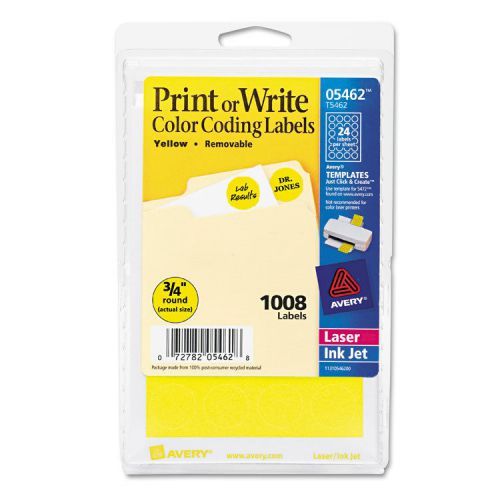&#034;avery printable removable color-coding labels, 3/4&#034;&#034; dia, yellow, 1008/pack&#034; for sale