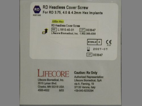 Restore RD Headless Cover Screw Lifecore Keystone Ext Hex Implant