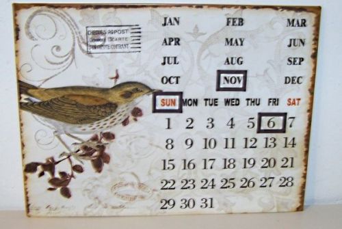 Lone Elm Vintage Rustic Perpetual Metal Shabby Paris Chic Bird Calendar
