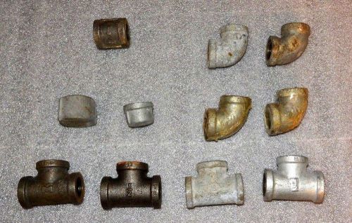Pipe Fittings 1/2&#034; Ts, Elbows, Caps-Plumbing/Steampunk Lot of 11 Pieces