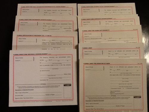 Lot of Florida Notary Jurat, Short-Form, and Acknowledgment Forms, 2000
