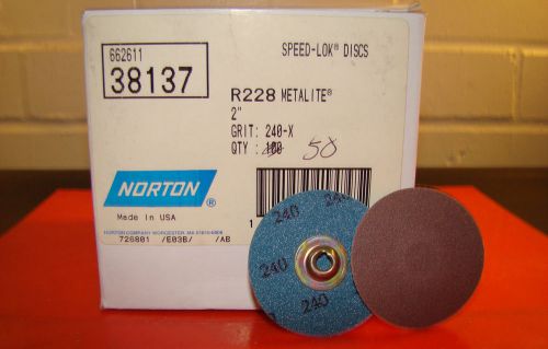 NORTON, 38137, R228 METALITE, Speed Lok Discs, 2&#034;, 240 Grit, Qty. 50 Ea, /HL3/RL
