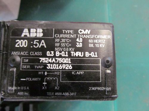 ABB Type CMV Current Transformer 200:5A 7524A75G01