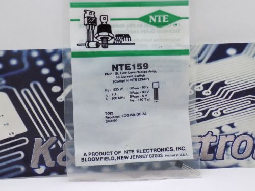 1x NTE NTE159 PNP Si, Low Level/Noise Amp, Hi Current Switch TO-92