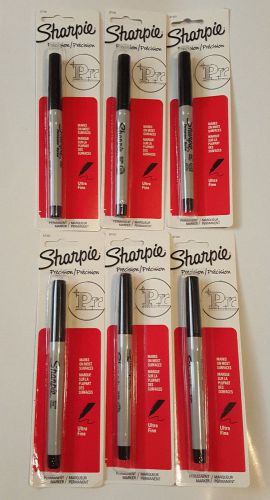 Lot of Six (6) Sharpie Ultra Fine Black Permanent Markers