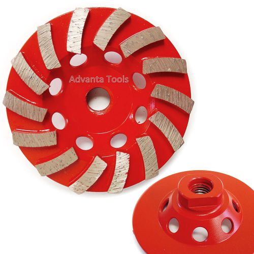 4” spiral turbo diamond grinding cup wheel for concrete 14 seg - 5/8”-11 threads for sale