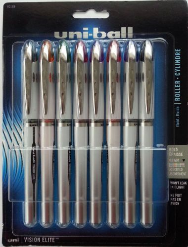 8 UNIBALL VISION ELITE 0.8mm ROLLERBALL PENS Assorted Colors 8/Pack, SAN90199PP