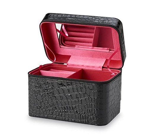 Jaclyn Smith Black Mock Croc Jewelry Organizer Travel Box