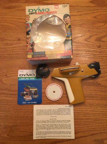 Vintage 1972 DYMO Home Label Maker Model 1805 Gold/Yellow w/ Box &amp; 2 Ribbons