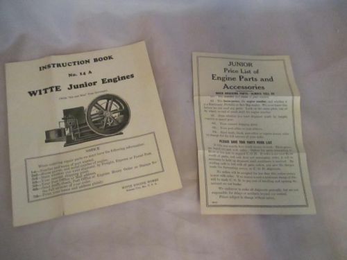 Witte Junior Engine No. 14A Instruction Book Original w Price Parts Lists
