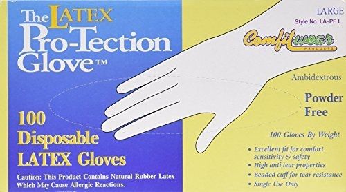 Comfitwear Disposable Latex Gloves, Powder Free Size Large, 100 gloves per box