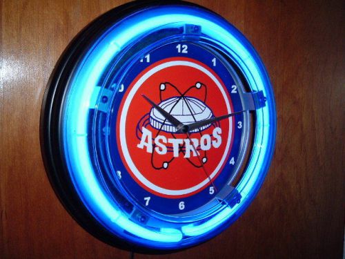 Houston Astros Baseball Throwback Neon Wall Clock Game Room Sign