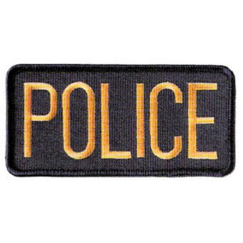 2 SMALL POLICE PATCHES/ BADGE EMBLEM  4 1/4 inches x 2 inches GOLD / BLACK