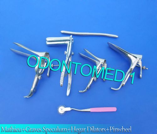 Mathieu Speculum + Hegar Dilator +  Pink Pinwheel &amp; 3 Graves Vaginal Speculum