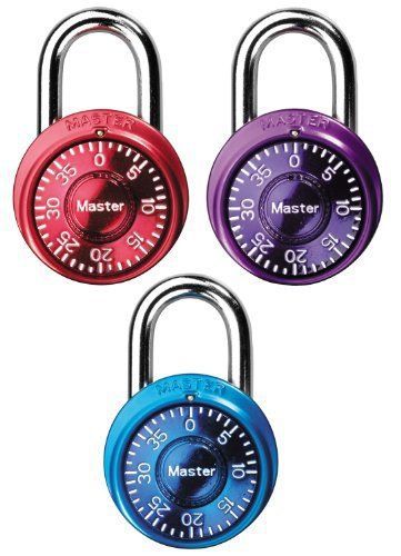 Master Lock 1533TRI Mini Combination Locks in Blue, Purple, and Red, 3-Pack