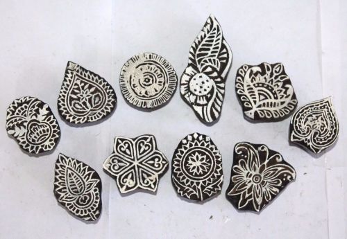 LOT OF 10 TRADITIONAL HANDCARVED WOODEN TEXTILE/FABRIC/TATTOO PRINT BLOCKS #002