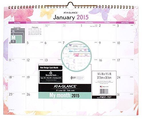 At-A-Glance AT-A-GLANCE Watercolors Wall Calendar 2015, Wirebound, 14 7/8 x 11