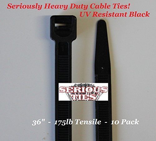 Serious Ties - Extra Heavy Duty Cable Ties (10, 36 inch/175Lbs/UV Black) New