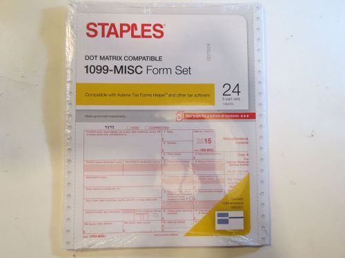 Staples Dot Matrix Compatible 1099-MISC Form Set 24 - 5 Part Sets 2015 TAX