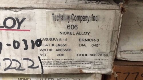 Techalloy nickel 606 ernicr-3 .045&#034; 30lbs spool mig wire for sale