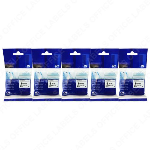 5 MK221 Black on White BROTHER P-Touch Compatible Tape 3/8&#034; x 26.2&#039; / 9mm x 8m