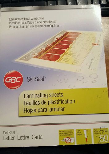 GBC SelfSeal Laminating sheets, 42 sheets, 9&#034;x12&#034;, 3 mil, Letter Size